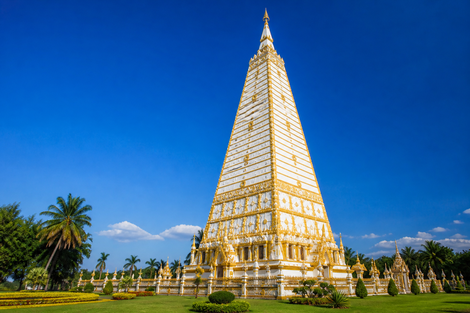 Hvitt og gyllent tempel i Ubon Ratchathani